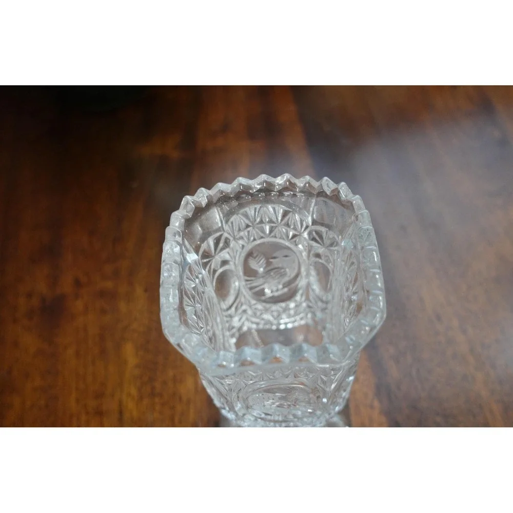 Vintage Hofbauer Byrdes Germany lead crystal vase sawtooth edges and etched bird